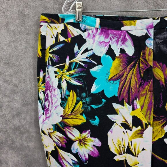 Worthington Slim Fit Cropped Pants 22W Black Colorful Floral Work Dressy Cotton - Picture 3 of 11